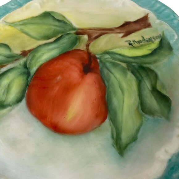 Vintage Plate Botanical Apple Hand Painted Ceramic Signed R. Anderson - Picture 2 of 9
